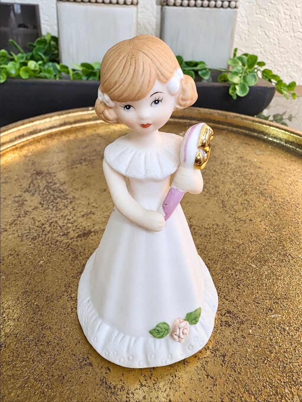 Vintage Enesco Growing Up Birthday Girls Age 5 Figurine Pink Dress 1981